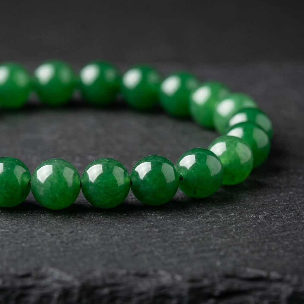 Natural Green Jade Beaded Stretch Bracelet | Genuine Green Aventurine Jade Gemstone Beads | Unisex Crystal Healing Jewelry for Prosperity, Luck, & Heart Chakra