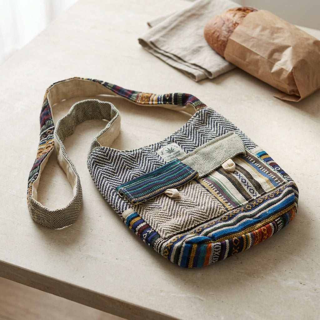 Handmade Hemp Crossbody Bag | Boho Hippie Ethnic Shoulder Bag