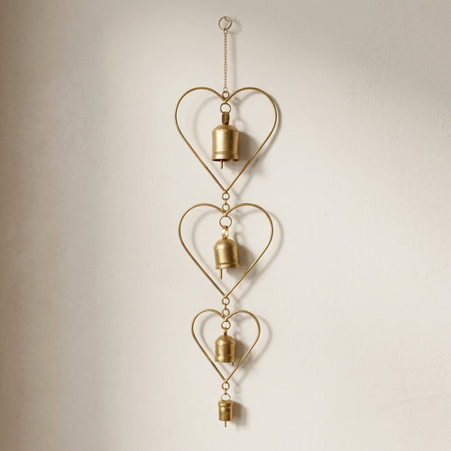 3-Tier Vintage Brass Heart Hoop Wind Chime – Rustic Bell Hanging