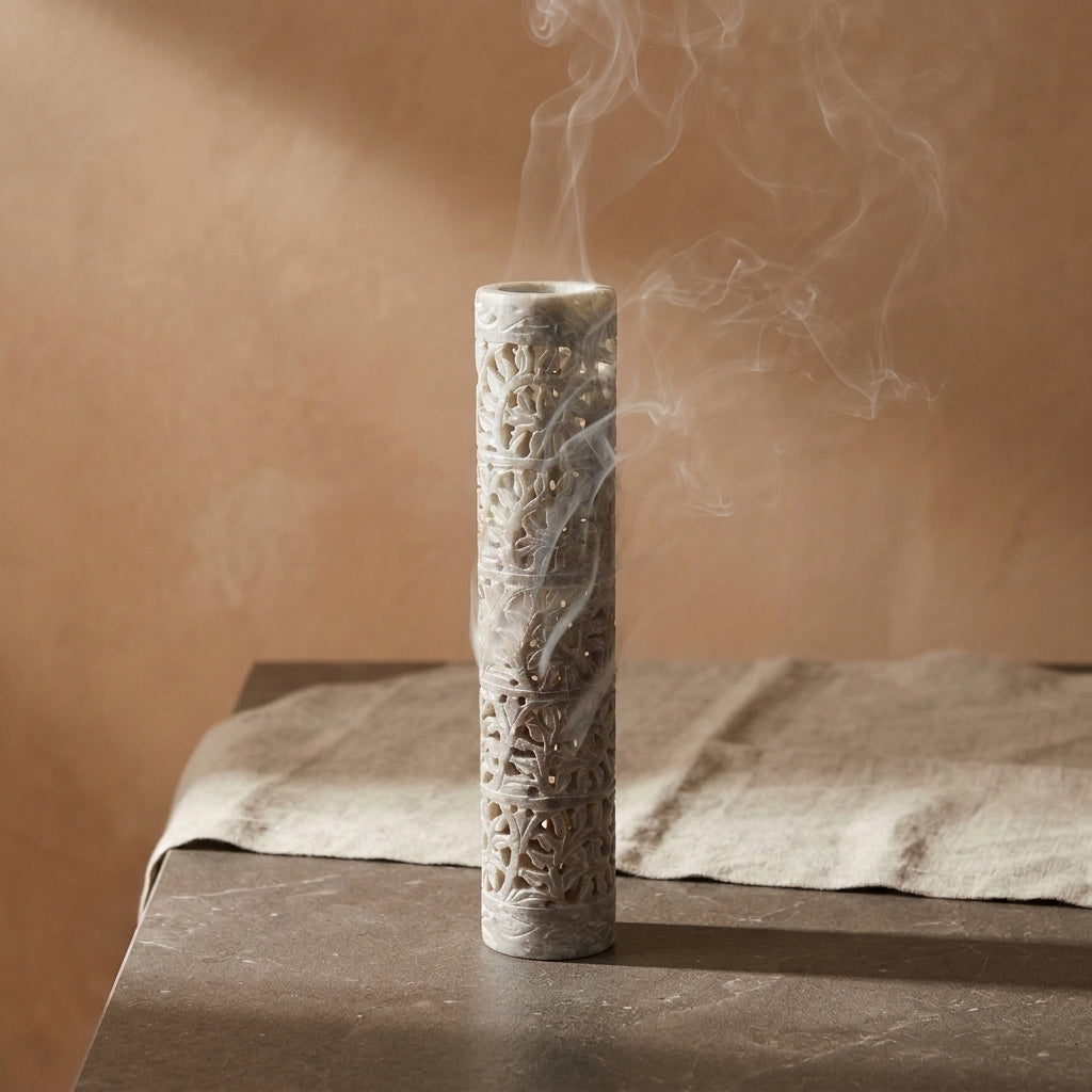 Handcrafted Carved Soapstone Incense Tower & Ash Catcher