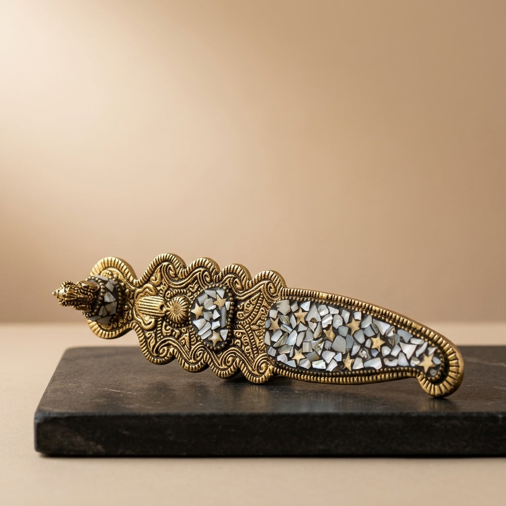 Celestial Pearl Incense Holder – Handcrafted Brass Ganesh Burner with Mother of Pearl Inlay