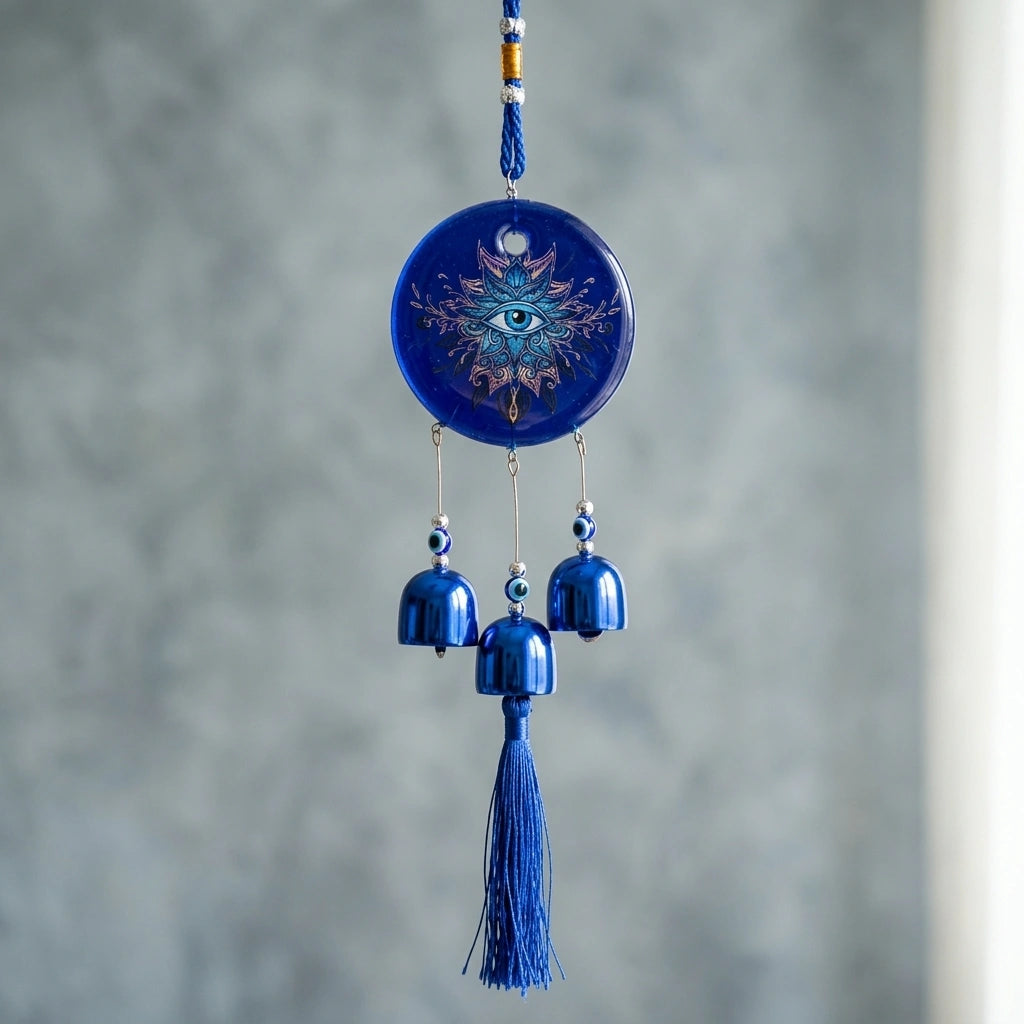 Indigo Evil Eye Wind Bell – Protective Spiritual Hanging Décor
