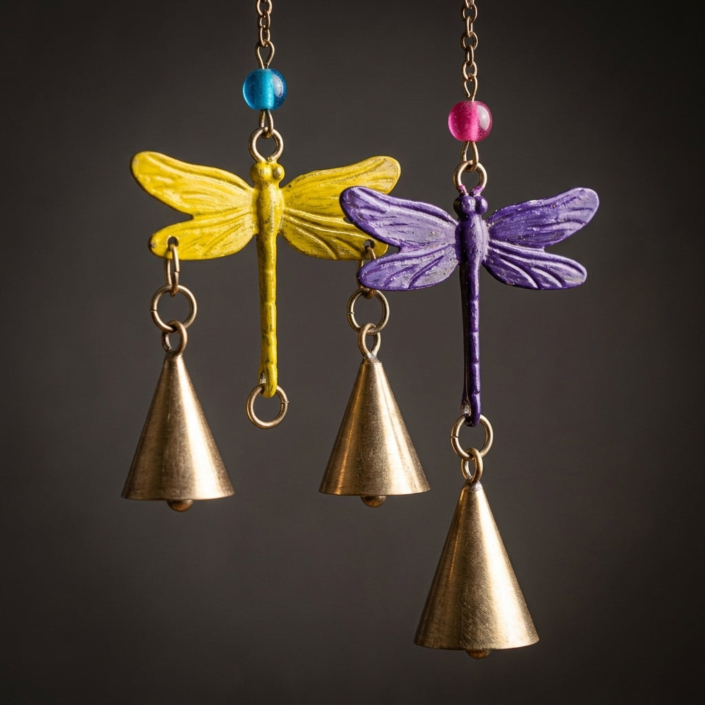 Enchanted Dragonfly Multi-Tier Hanging Brass Bells