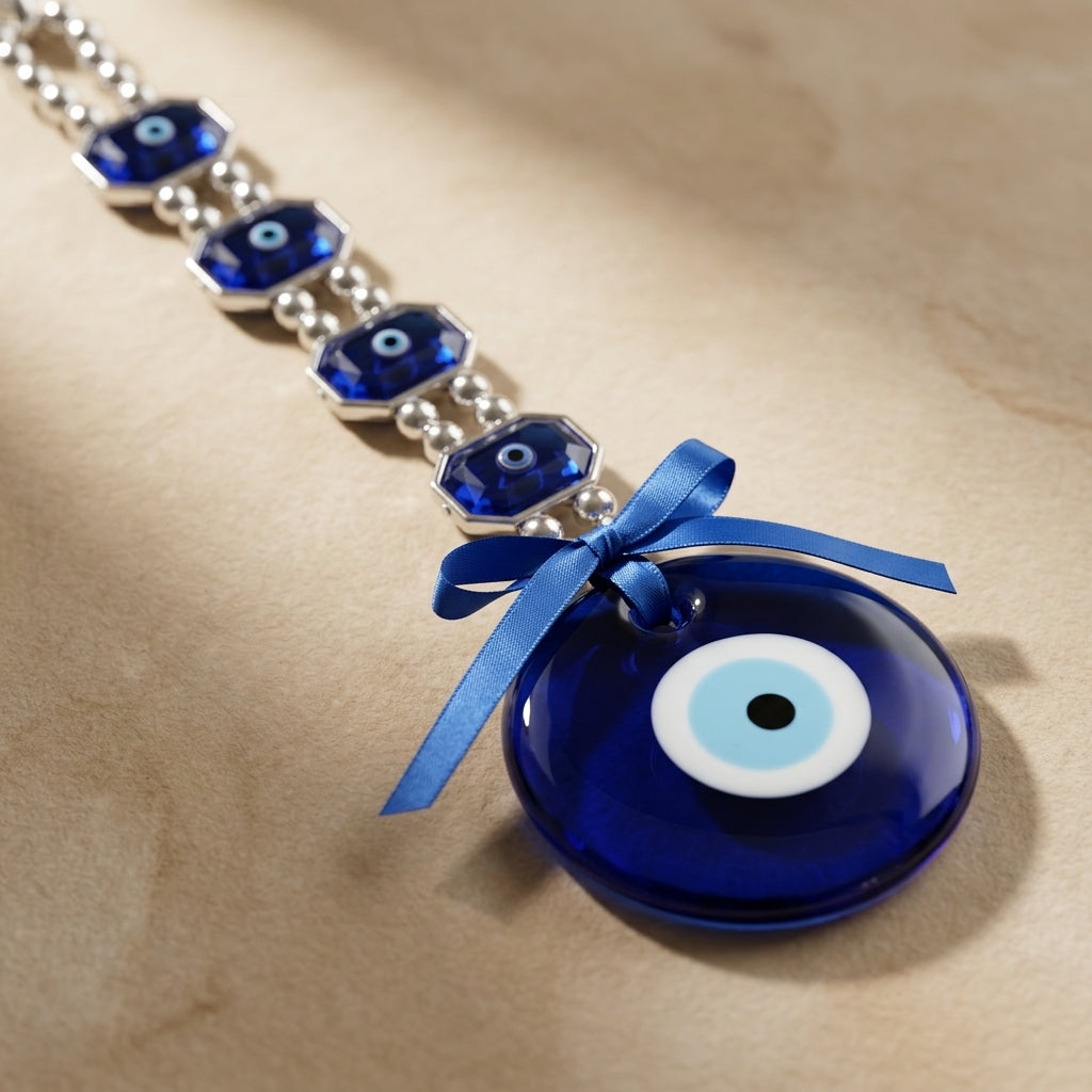 Silver Bead Evil Eye Hanging Charm