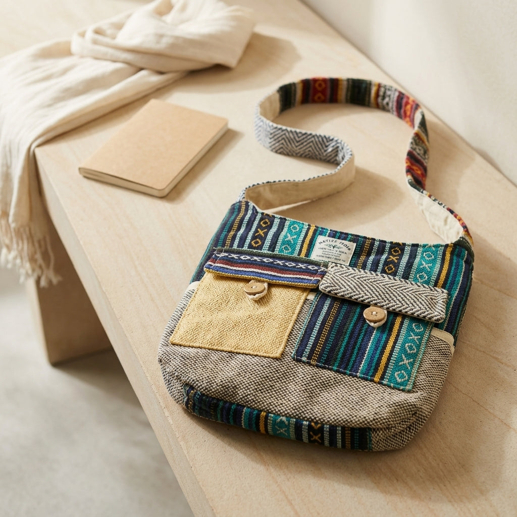 Handmade Hemp Crossbody Bag | Boho Hippie Ethnic Shoulder Bag