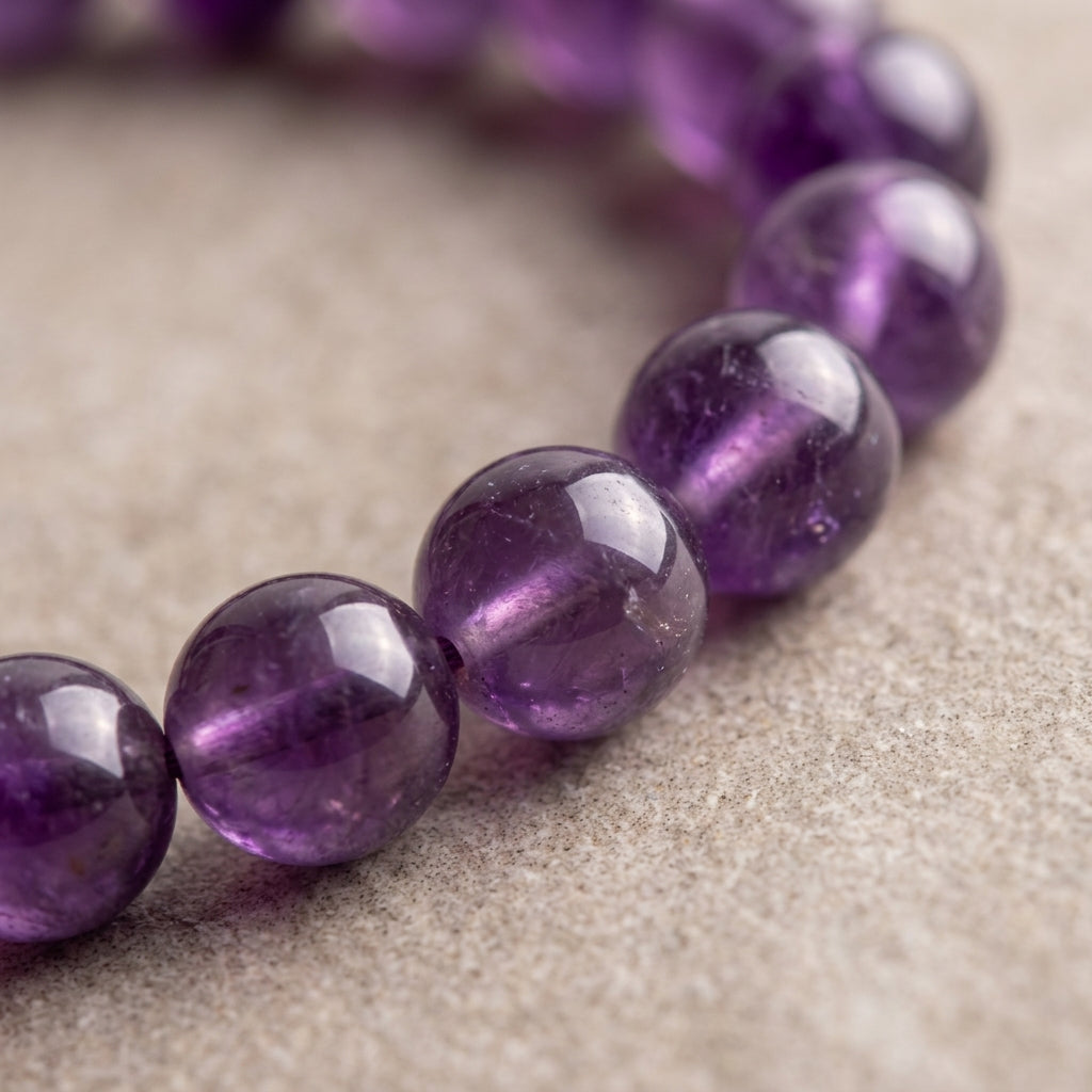 Natural Amethyst Beaded Stretch Bracelet | Genuine Deep Purple Quartz Gemstone Beads | Unisex Crystal Healing Jewelry for Stress Relief, Intuition, & Crown Chakra