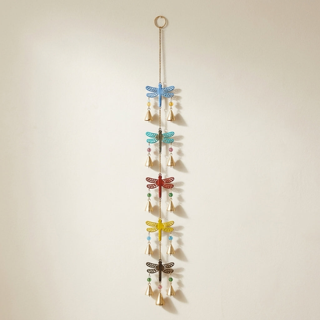 Enchanted Dragonfly Multi-Tier Hanging Brass Bells (Style B)