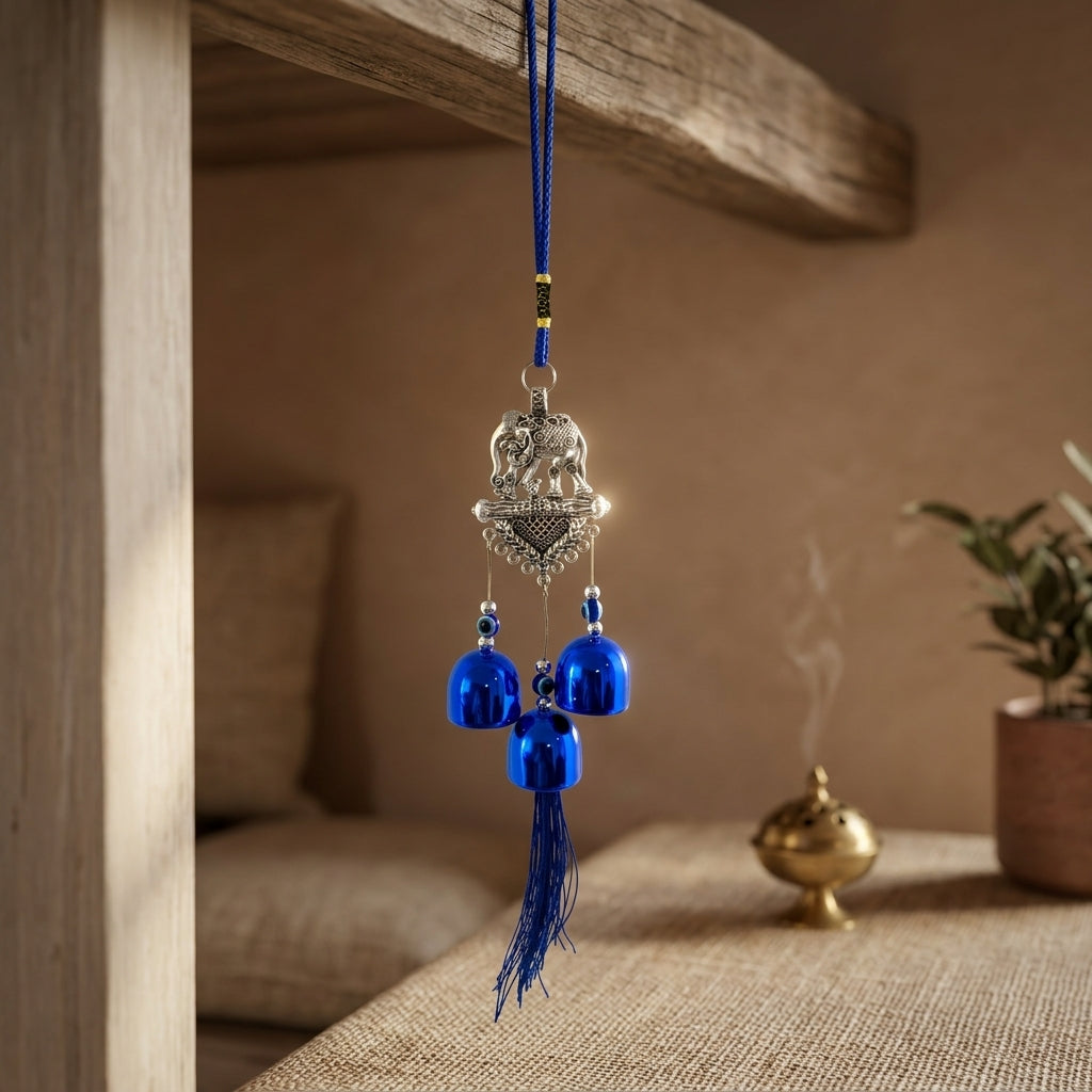 Elephant Hanging Charm with Blue Bells