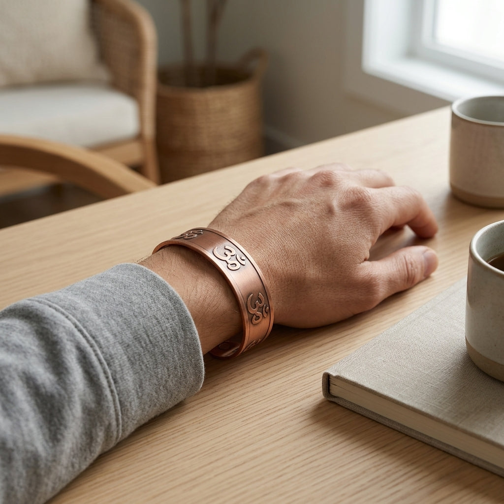 Om Symbol Engraved Magnetic Copper Cuff Bracelet