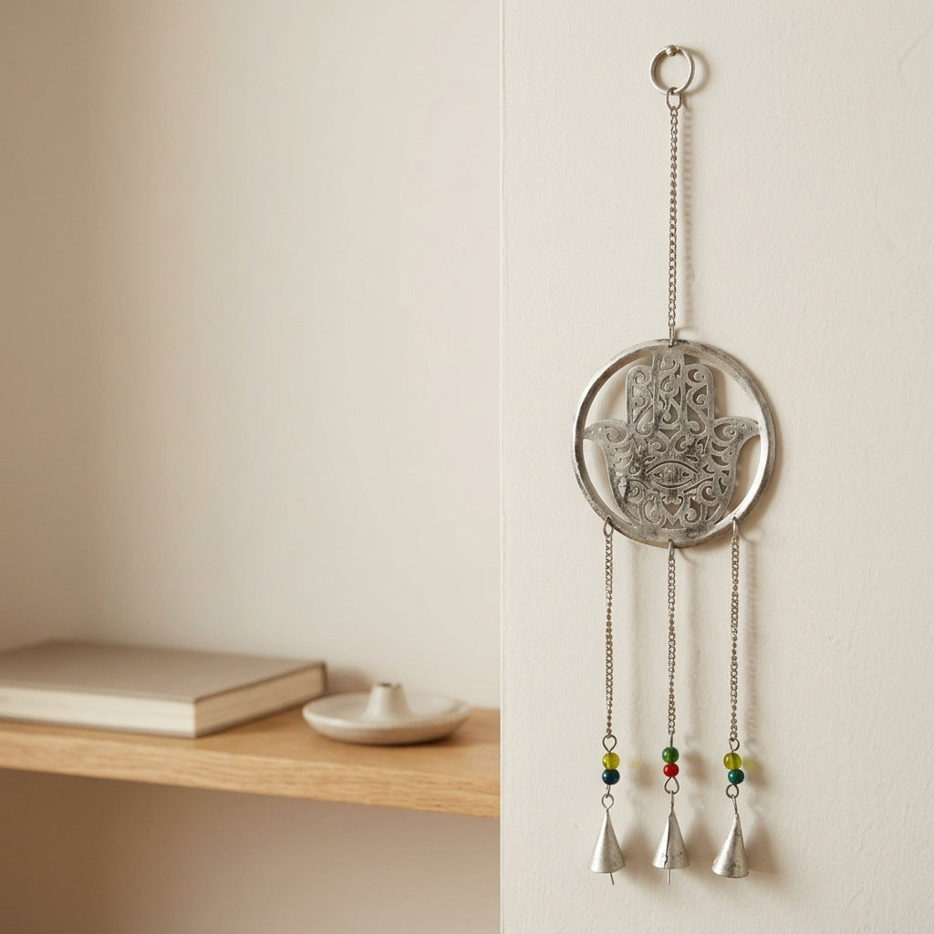 Hamsa Hand Wall Hanging with Chime & Beads | Spiritual Protection Decor
