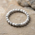 Natural White Howlite Beaded Stretch Bracelet | Genuine White Turquoise Marble Gemstone Beads | Unisex Crystal Healing Jewelry for Anxiety Relief, Calm, & Crown Chakra
