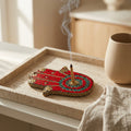 Mosaic Hamsa Hand Incense Holder – Red & Gold Sacred Protection Decor