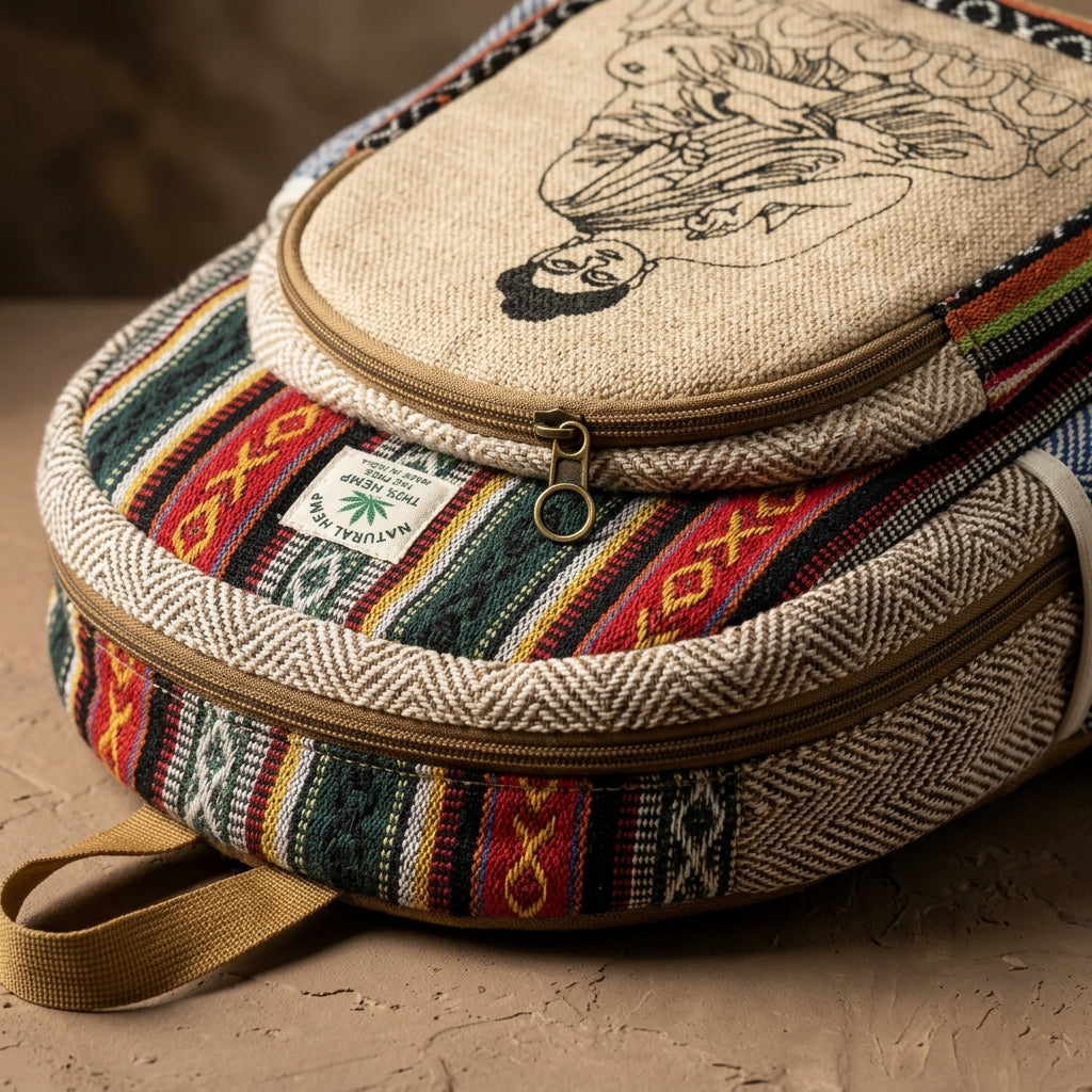 Boho Buddha Hemp Backpack | Eco-Friendly Woven Daypack