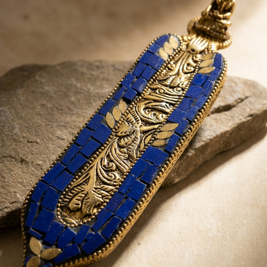 Mosaic Buddha Incense Boat Holder – Lapis Blue & Gold Sacred Decor
