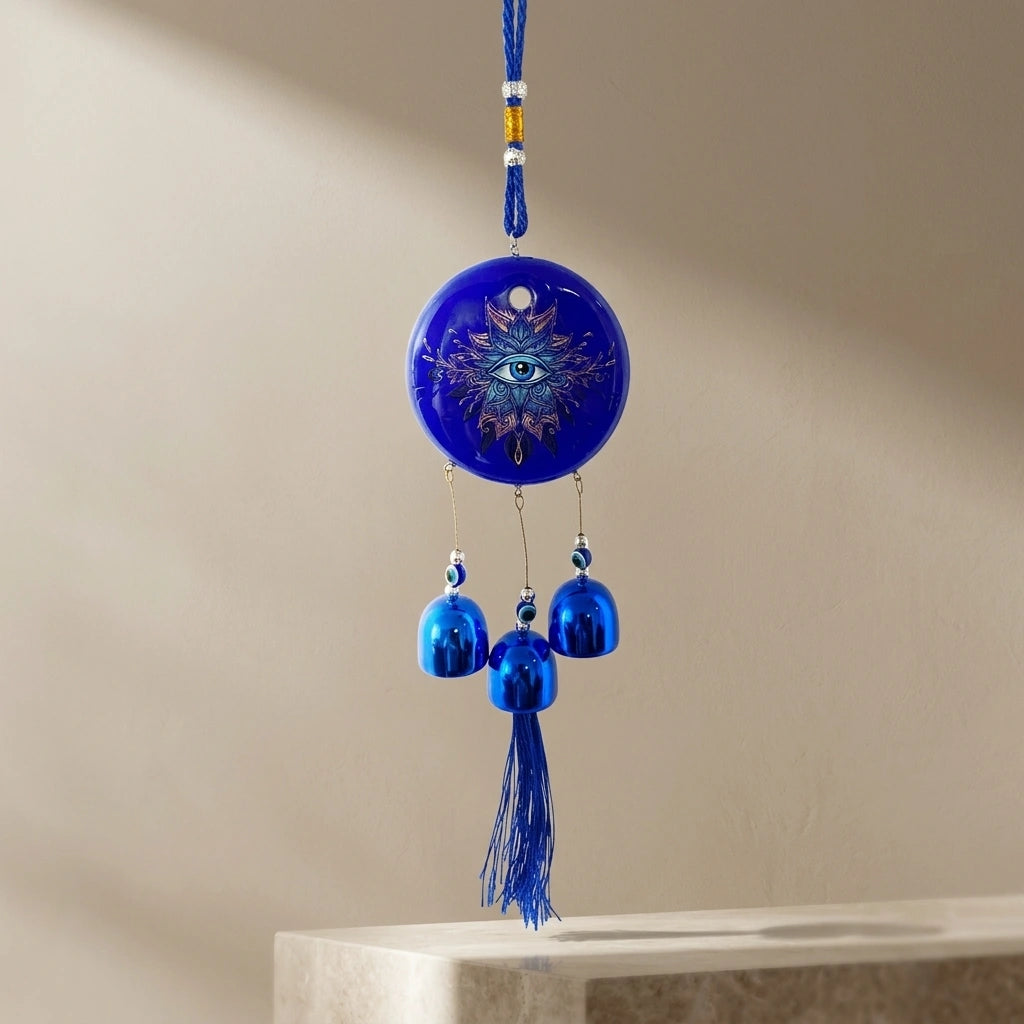 Indigo Evil Eye Wind Bell – Protective Spiritual Hanging Décor