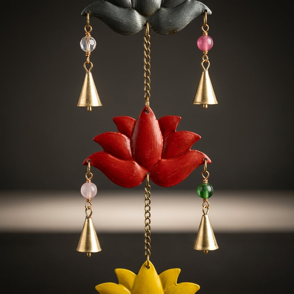 Sacred Lotus Multi-Tier Hanging Brass Bells