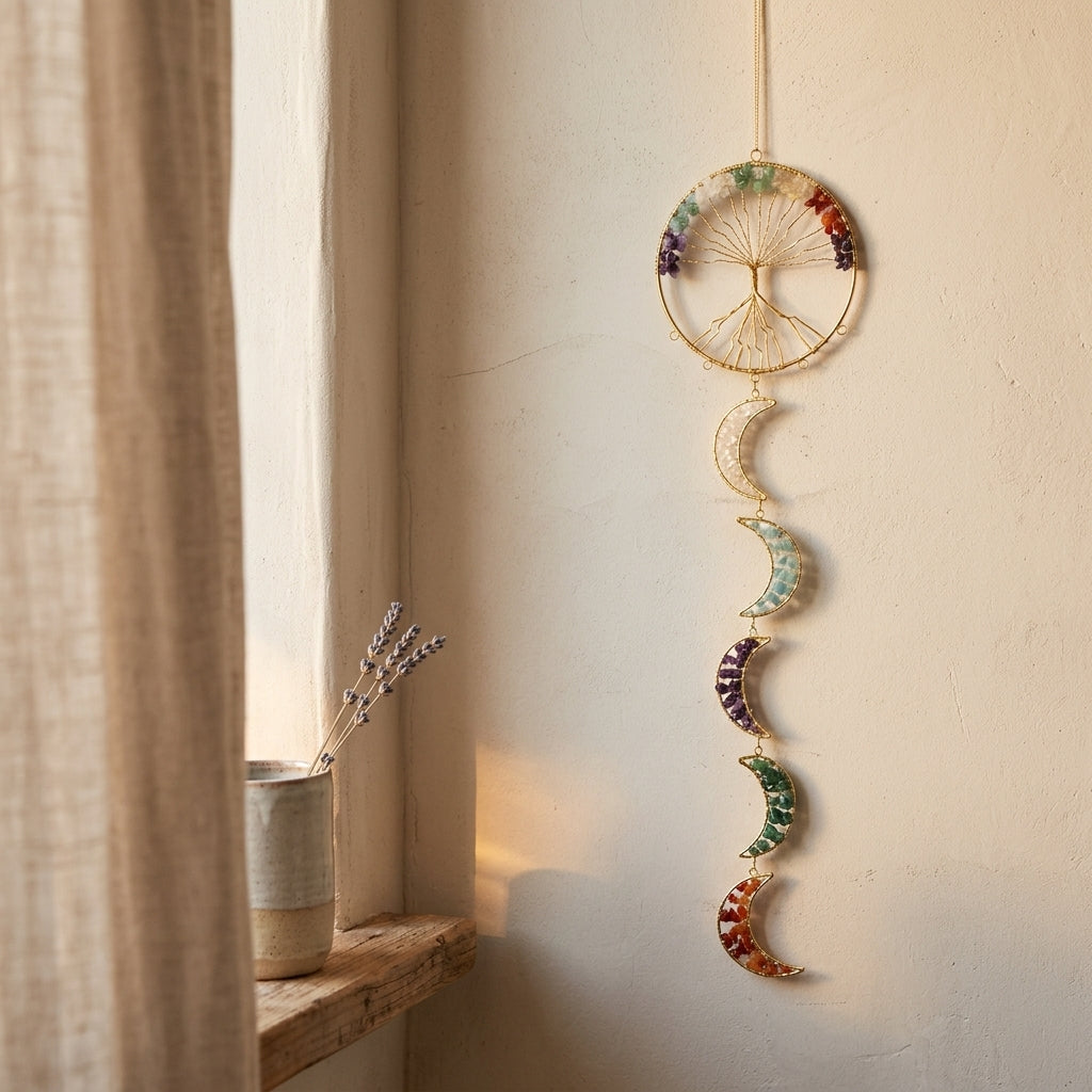 Celestial Tree of Life & Gemstone Moon Phase Wall Hanging