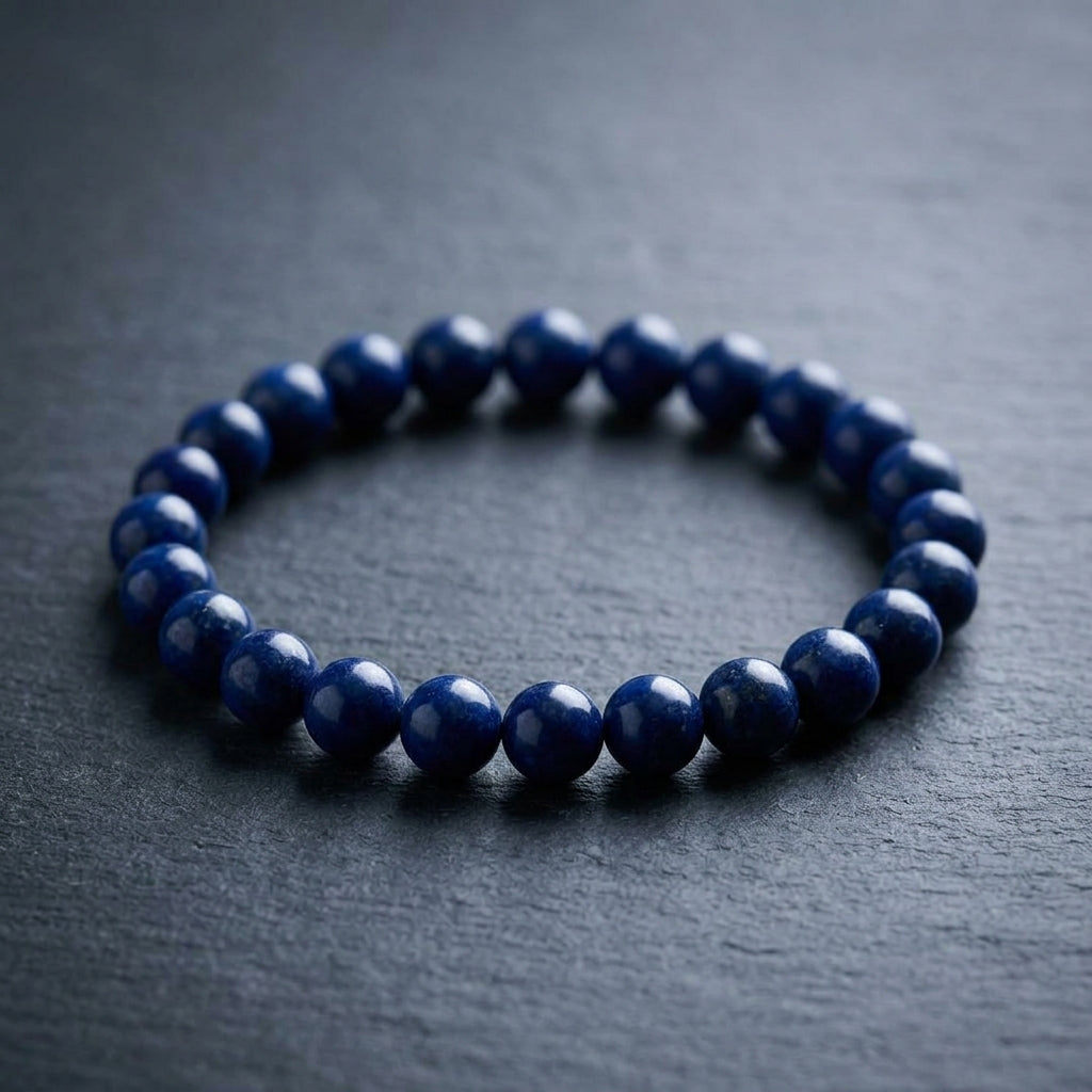 Natural Lapis Lazuli Beaded Stretch Bracelet | Genuine Deep Blue Gemstone Prayer Beads | Unisex Crystal Healing Jewelry for Throat Chakra, Wisdom, & Strength