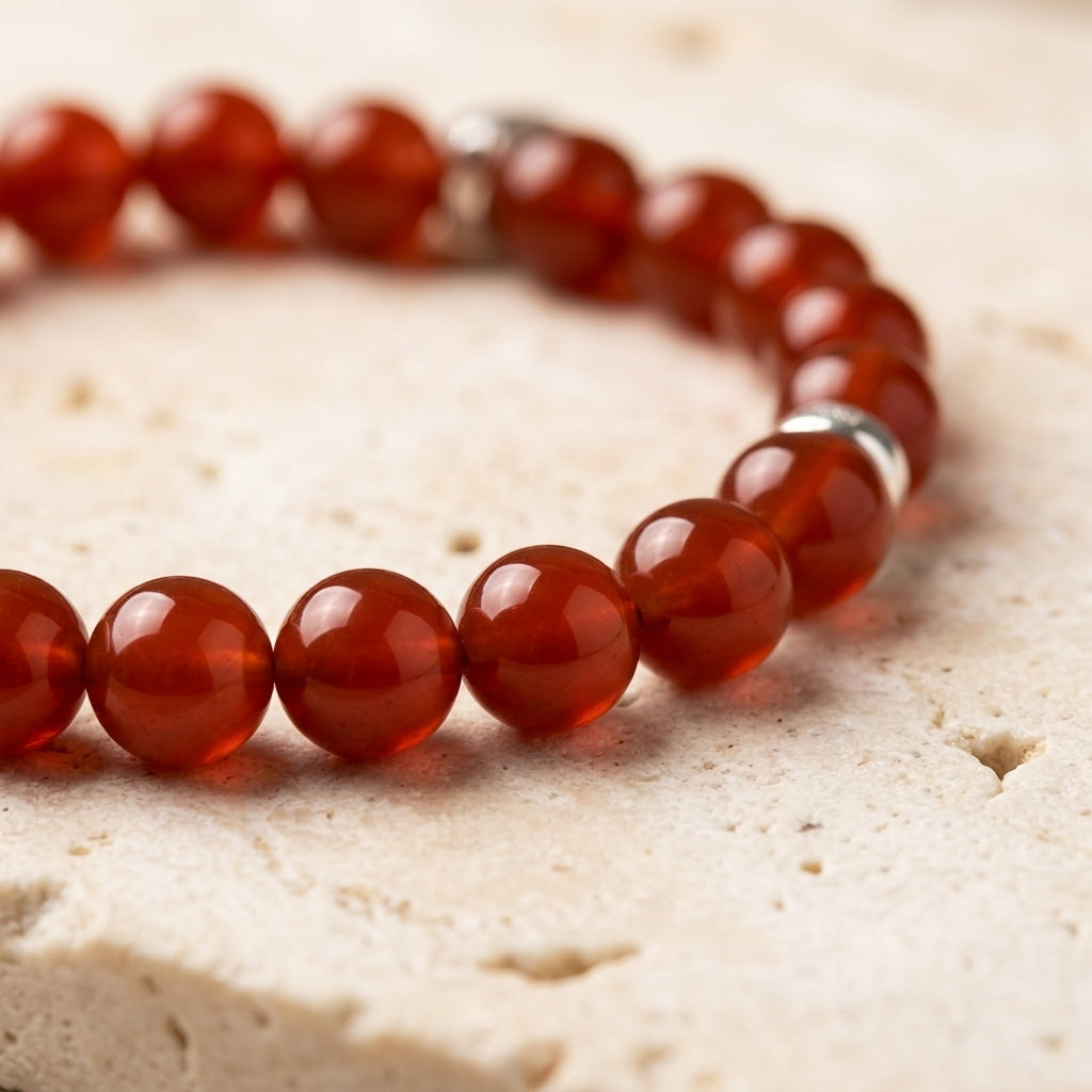 Natural Carnelian Beaded Stretch Bracelet | Genuine Vibrant Orange Agate Gemstone Beads | Unisex Crystal Healing Jewelry for Motivation, Creativity, & Sacral Chakra