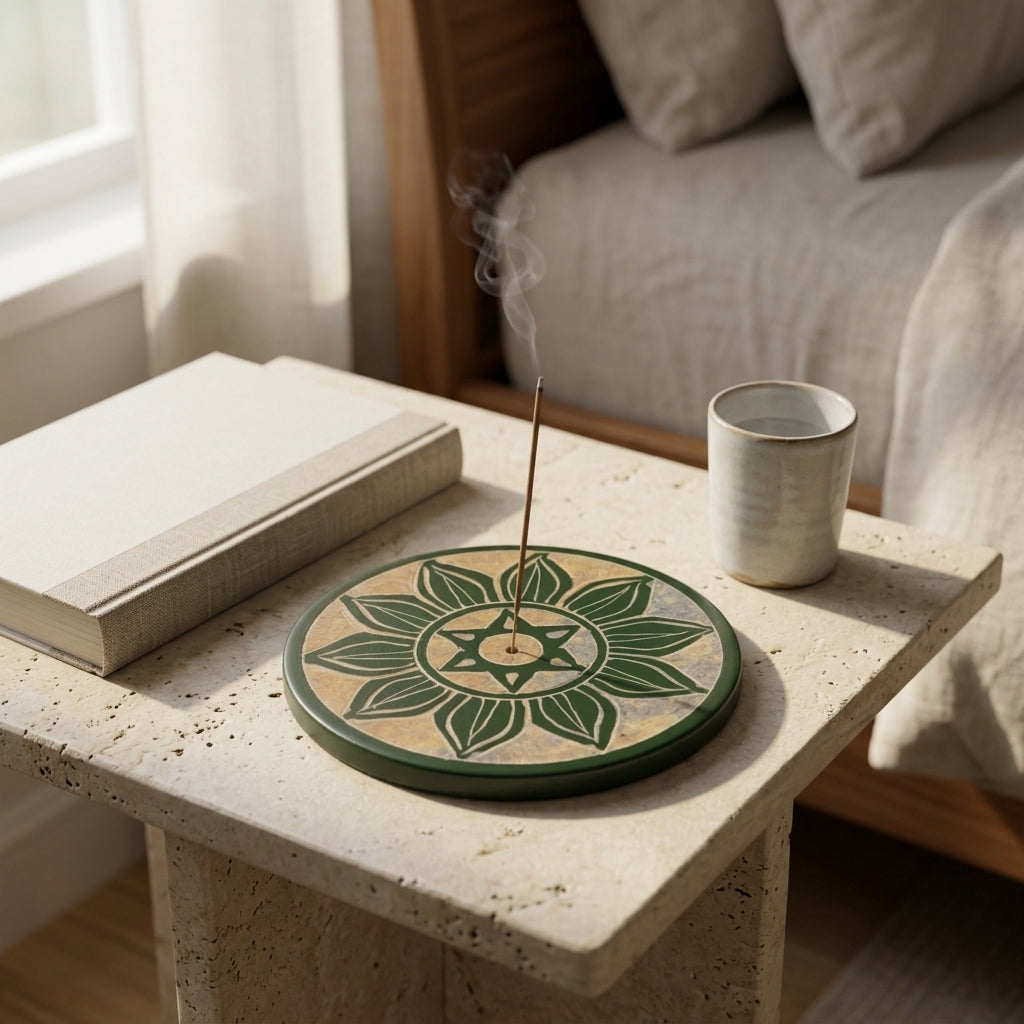 Hand-Carved Soapstone Incense Burner & Floral Decor Plate