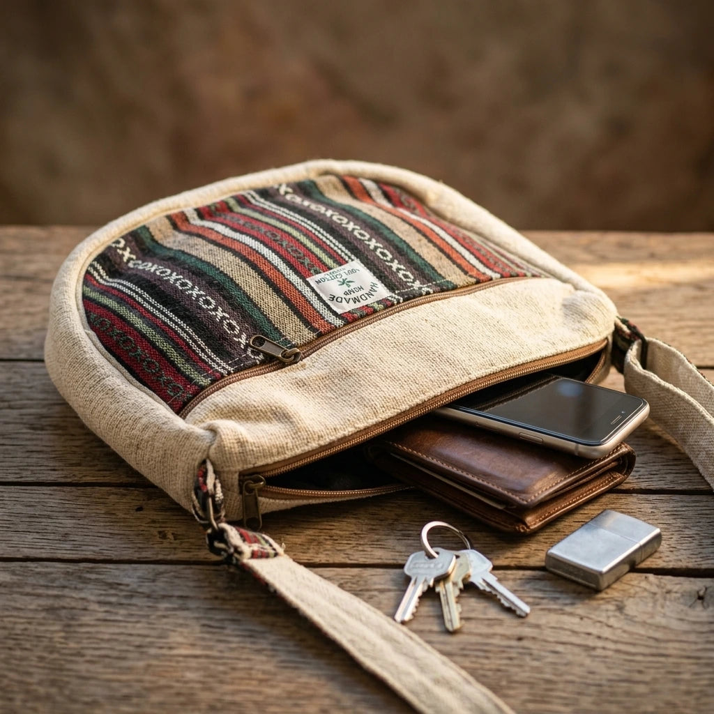 Boho Hemp Crossbody Bag – Everyday Handmade Artisan Sling Bag